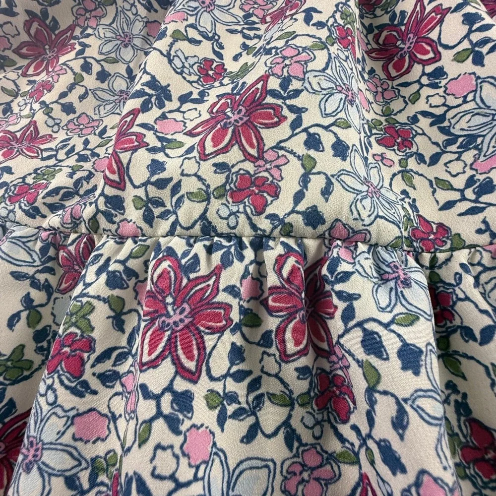 Vineyard Vines Girls Floral Tiered Dress Ruffle Collar Cream Lined XS 5-6 Party